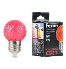 Лампа светодиодная Feron LB-385 Шарик красный прозрачный E27 1W 230V