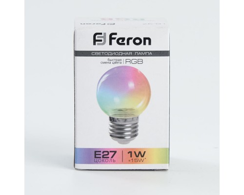 Лампа светодиодная Feron LB-37 Шарик прозрачный E27 1W RGB быстрая смена цвета