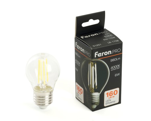 Лампа светодиодная Feron.PRO LB-1706 Шарик E27 980LM 6W 175-265V 4000K