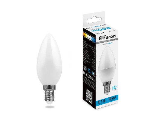 Лампа светодиодная Feron LB-570 9W 230V E14 6400K свеча (арт. 25800)