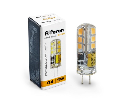 Лампа светодиодная Feron LB-422 48LED(3W) 12V G4 2700K капсула силикон 11x38mm