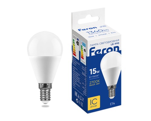 Лампа светодиодная Feron LB-990 Шарик E14 15W 175-265V 2700K