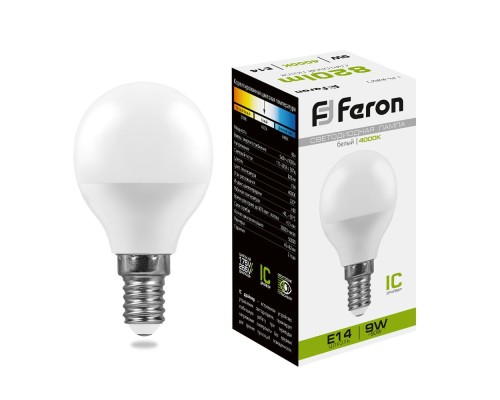 Лампа светодиодная Feron LB-550 9W 230V E14 4000K G45 (арт. 25802)