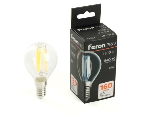 Лампа светодиодная Feron.PRO LB-1708 Шарик E14 1320LM 8W 175-265V 6400K