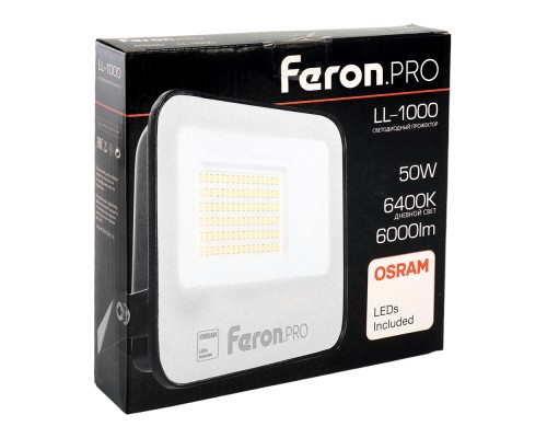 Светодиодный прожектор Feron.PRO LL-1000 IP65 50W 6400K черный