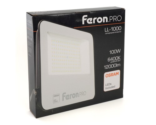 Светодиодный прожектор Feron.PRO LL-1000 IP65 100W 6400K  черный