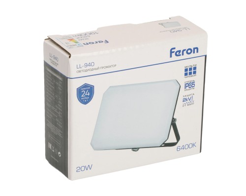 Светодиодный прожектор Feron LL-940 IP65 20W 6400K