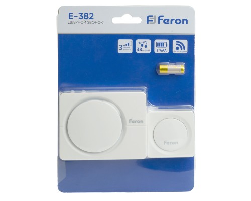 Звонок дверной беспроводной Feron E-382 Электрический 38 мелодий белый с питанием от батареек и от сети через USB