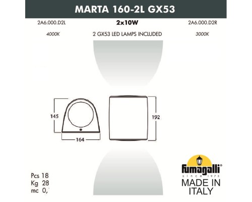 Фасадный светильник FUMAGALLI MARTA 160-2L  2A6.000.000.LXD2L