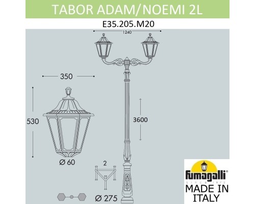 Парковый фонарь FUMAGALLI TABOR ADAM/NOEMI 2L E35.205.M20.WXH27