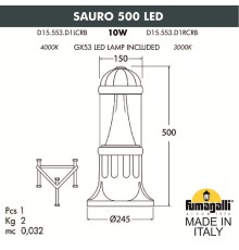 Садовый светильник-столбик FUMAGALLI SAURO 500 D15.553.000.VXD1L.CRB