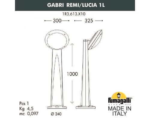 Садовый светильник-столбик наклонный FUMAGALLI GABRI REMI/LUCIA BACKLIT 1L 1R3.613.X10.LYE27CL1