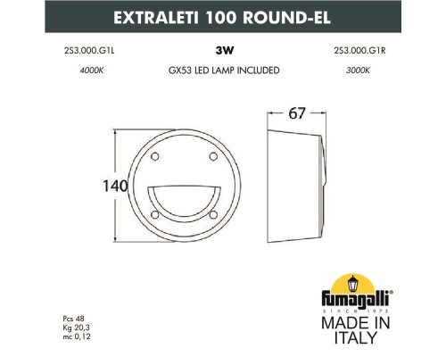 Светильник для подсветки лестниц накладной FUMAGALLI EXTRALETI 100 Round-EL 2S3.000.000.WYG1L Светильник для подсветки лестниц накладной FUMAGALLI EXTRALETI 100 Round-EL 2S3.000.000.WYG1L