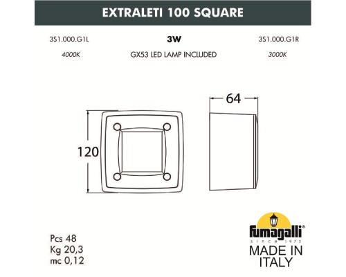 Светильник для подсветки лестниц накладной FUMAGALLI EXTRALETI 100 Square 3S1.000.000.AYG1L