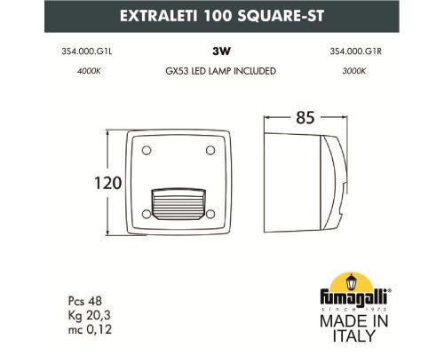 Светильник для подсветки лестниц накладной FUMAGALLI EXTRALETI 100 Square-ST 3S4.000.000.AYG1L