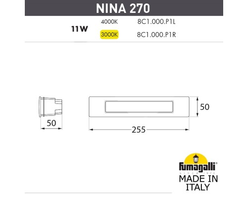 Светильник для подсветки лестниц встраиваемый FUMAGALLI NINA 270 8C1.000.000.LYP1L