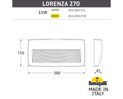 Светильник для подсветки лестниц накладной FUMAGALLI LORENZA 270 AS3.000.000.BXP1L