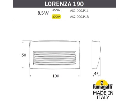 Светильник для подсветки лестниц накладной FUMAGALLI LORENZA 190 AS2.000.000.BXK1L