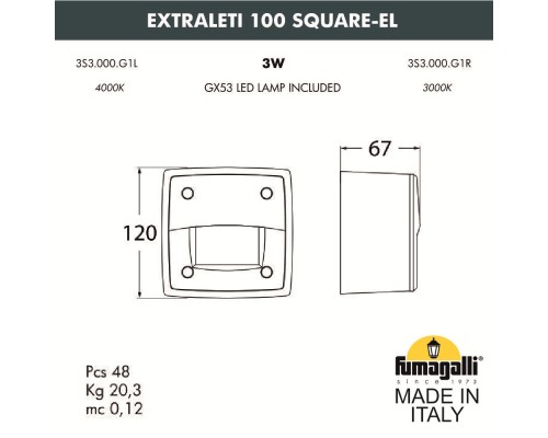 Светильник для подсветки лестниц накладной FUMAGALLI EXTRALETI 100 Square-EL 3S3.000.000.LYG1L