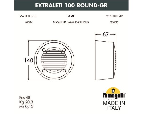 Светильник для подсветки лестниц накладной FUMAGALLI EXTRALETI 100 Round-GR 2S2.000.000.WYG1L