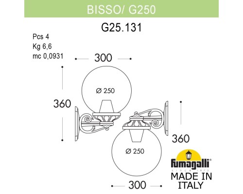 Светильник уличный настенный FUMAGALLI BISSO/G250 G25.131.000.BYF1RDN