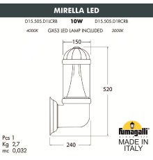 Светильник уличный настенный FUMAGALLI MIRELLA  D15.505.000.BXD1L.CRB