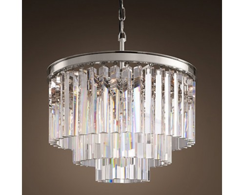 Подвесная люстра RH 1920S ODEON CLEAR GLASS FRINGE 3-TIER CHANDELIER nickel 36 см ImperiumLoft