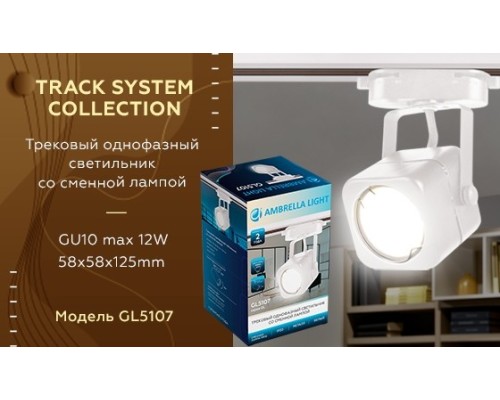 Однофазный светильник для трека Ambrella light Track System GL5107 WH