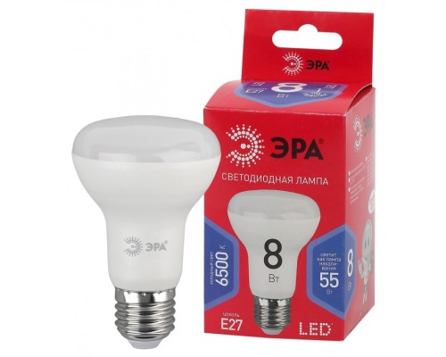 Лампа светодиодная ЭРА E27 8W 6500K матовая LED R63-8W-865-E27 R Б0045336