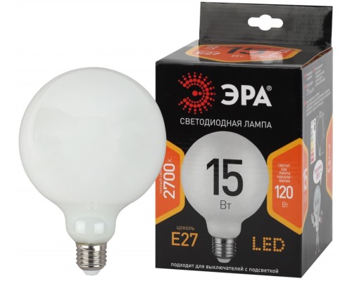 Лампа светодиодная филаментная ЭРА E27 15W 2700K опал F-LED G125-15w-827-E27 opal Б0047038