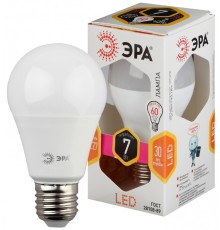 LED A60-7W-827-E27 ЭРА (диод, груша, 7Вт, тепл, E27) (10/100/1200)