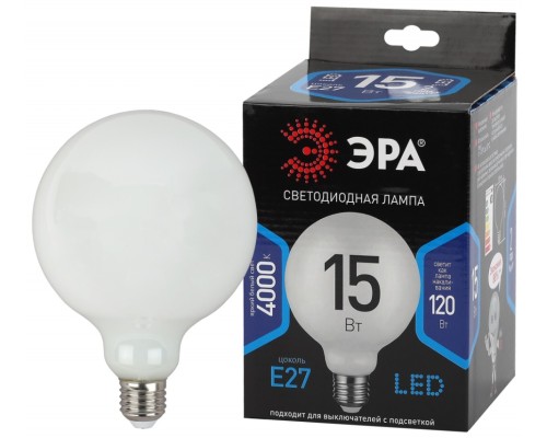 Лампа светодиодная филаментная ЭРА E27 15W 4000K опал F-LED G125-15w-840-E27 opal Б0047039