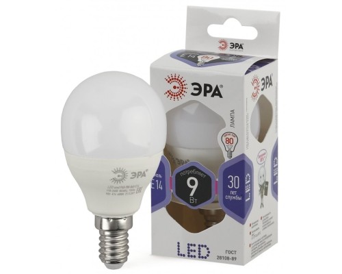 LED P45-9W-860-E14 ЭРА (диод, шар, 9Вт, хол, E14) (10/100/3000)