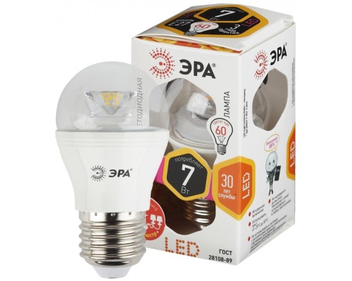 Лампа светодиодная ЭРА E27 7W 2700K прозрачная LED P45-7W-827-E27-Clear Б0017243