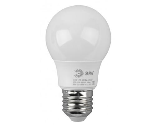 ECO LED A55-8W-827-E27 ЭРА (диод, груша, 8Вт, тепл, E27) (10/100/2000)