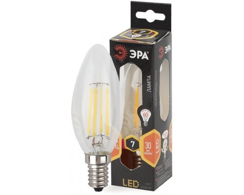 F-LED B35-7W-827-E14 ЭРА (филамент, свеча, 7Вт, тепл, E14) (10/100/2800)