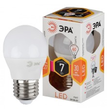 LED P45-7W-827-E27 ЭРА (диод, шар, 7Вт, тепл, E27), (10/100/3000)