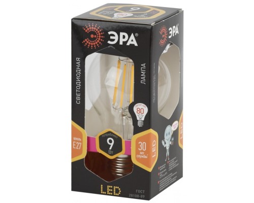 F-LED A60-9W-827-E27 ЭРА (филамент, груша, 9Вт, тепл, Е27) (10/100/1500) F-LED A60-9W-827-E27 ЭРА (филамент, груша, 9Вт, тепл, Е27) (10/100/1500)
