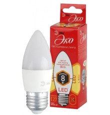 ECO LED B35-8W-827-E27 ЭРА (диод, свеча, 8Вт, тепл, E27) (10/100/3500)