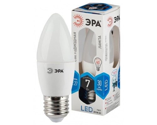 LED B35-7W-840-E27 ЭРА (диод, свеча, 7Вт, нейтр, E27), (10/100/3500)