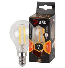 F-LED P45-7W-827-E14 ЭРА (филамент, шар, 7Вт, тепл, E14) (10/100/2400)