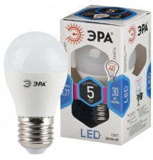 LED P45-5W-840-E27 ЭРА (диод, шар, 5Вт, нейтр, E27) (10/100/3000)