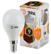 LED P45-9W-827-E14 ЭРА (диод, шар, 9Вт, тепл, E14) (10/100/3000)