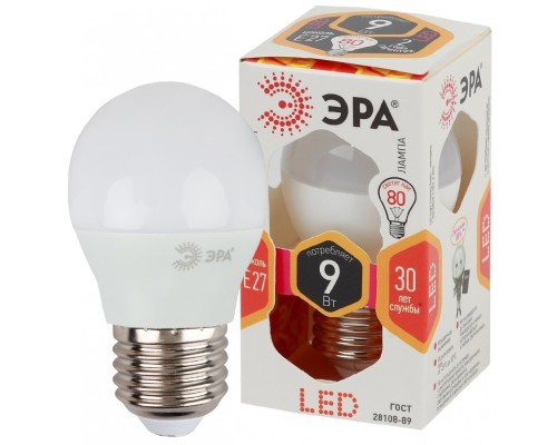 LED P45-9W-827-E27 ЭРА (диод, шар, 9Вт, тепл, E27) (10/100/3000) LED P45-9W-827-E27 ЭРА (диод, шар, 9Вт, тепл, E27) (10/100/3000)