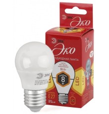 ECO LED P45-8W-827-E27 ЭРА (диод, шар, 8Вт, тепл, E27) (10/100/4200)