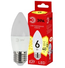 ECO LED B35-6W-827-E27 ЭРА (диод, свеча, 6Вт, тепл, E27) (10/100/5000)