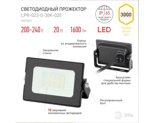 Прожектор светодиодный уличный Эра LPR-023-0-30K-020 (Б0052857)