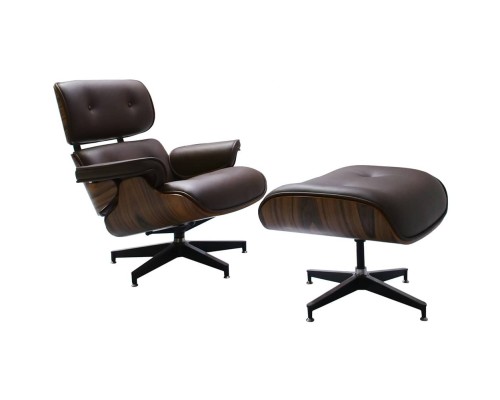 Кресло EAMES LOUNGE CHAIR и оттоманка EAMES LOUNGE CHAIR коричневые