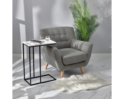 Придиванный столик Loft 50x30см, белый мрамор с черными ножками
