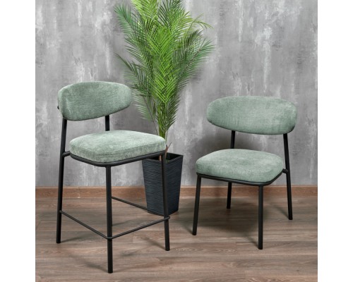 Стул полубарный Lucas 2 шалфей шенилл с чёрными ножками